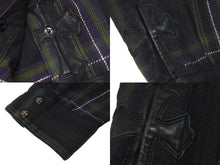 画像をギャラリービューアに読み込む, CHROME HEARTS クロムハーツ LOOSE END 長袖シャツ サイズL チェック柄 クロスボールボタン CHクロスレザーパッチ チャコール系 美品 中古 4b001886