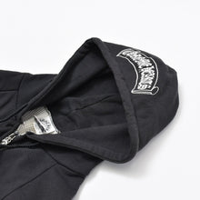 Load image into Gallery viewer, CHROME HEARTS クロムハーツ オールド スクロールラベル ロゴ サーマル ダガー ジップアップ フーディー サイズS ブラック ホワイト コットン シルバー金具 美品 中古 4b011920
