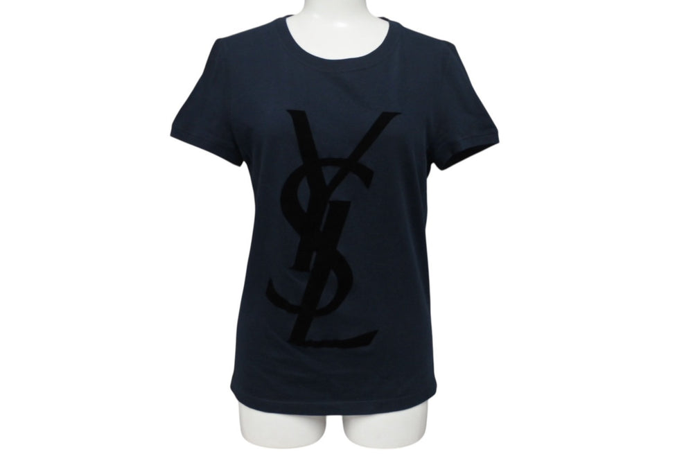 YVES SAINT LAURENT Yves Saint Laurent Short Sleeve T-shirt Cassandra Logo Navy Black Cotton Size S Good Condition Used 4b001946