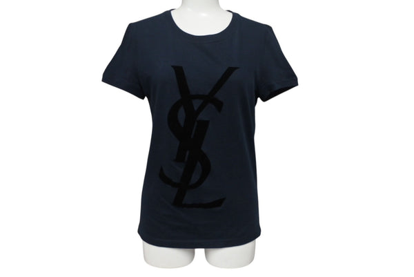 YVES SAINT LAURENT イヴサンローラン 半袖Ｔシャツ カサンドラロゴ ネイビー ブラック コットン サイズS 美品 中古 4b001946