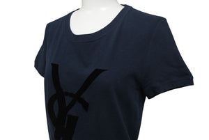 YVES SAINT LAURENT イヴサンローラン 半袖Ｔシャツ カサンドラロゴ ネイビー ブラック コットン サイズS 美品 中古 4b001946