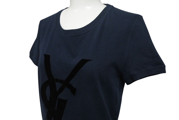 YVES SAINT LAURENT イヴサンローラン 半袖Ｔシャツ カサンドラロゴ ネイビー ブラック コットン サイズS 美品 中古 4b001946