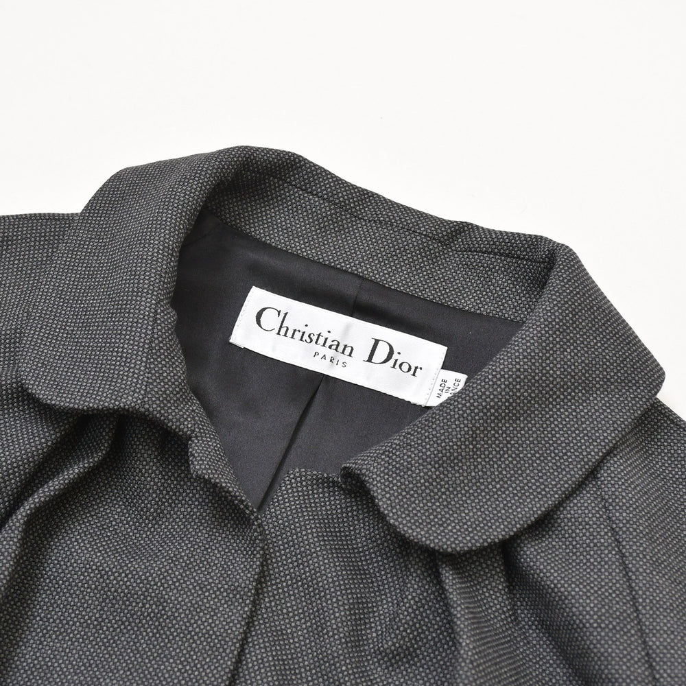 極美品 Christian Dior クリスチャンディオール ウエストシェイプジャケット バージャケット 丸襟 ブラック アウター 中古 4a001952