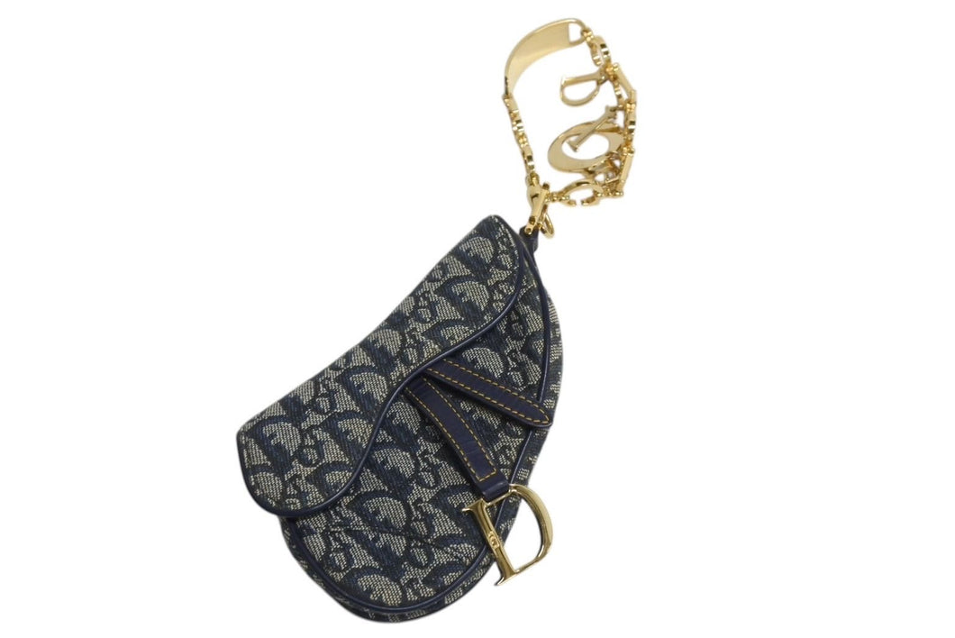 Christian Dior クリスチャンディオール サドルバッグ ハンドバッグ MU0060 トロッター ネイビー ヴィンテージ ゴールド金具 美品 中古 4c071405