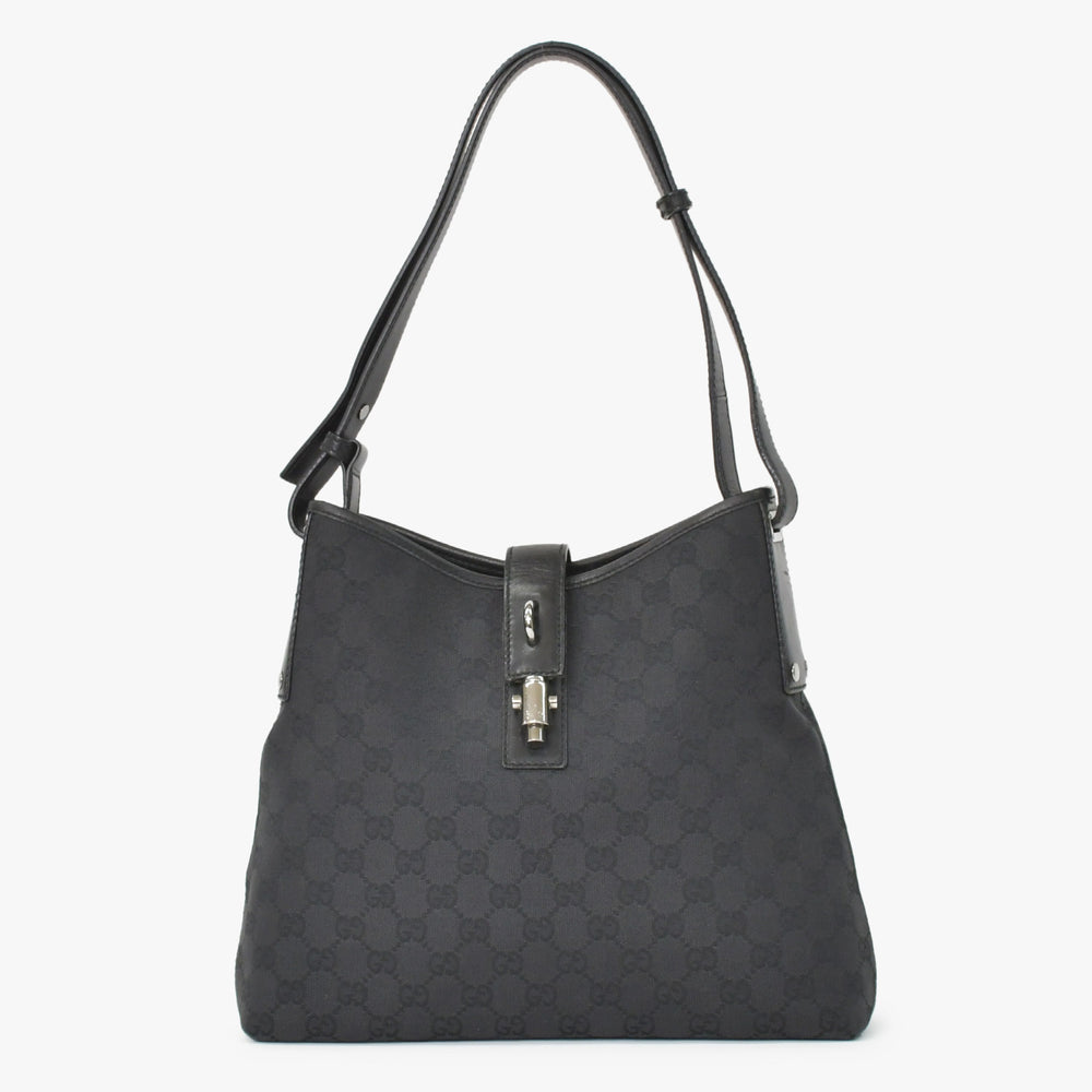 極美品 GUCCI グッチ ワンショルダー ホーボー ハンドバッグ 110291 204991 GG キャンバス ブラック 中古 4a002006
