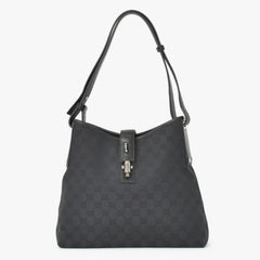 Very Good Condition GUCCI One Shoulder Hobo Handbag 110291 204991 GG Canvas Black Used 4a002006
