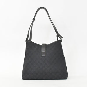 Very Good Condition GUCCI One Shoulder Hobo Handbag 110291 204991 GG Canvas Black Used 4a002006