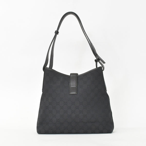 Very Good Condition GUCCI One Shoulder Hobo Handbag 110291 204991 GG Canvas Black Used 4a002006