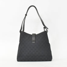Load image into Gallery viewer, 極美品 GUCCI グッチ ワンショルダー ホーボー ハンドバッグ 110291 204991 GG キャンバス ブラック 中古 4a002006