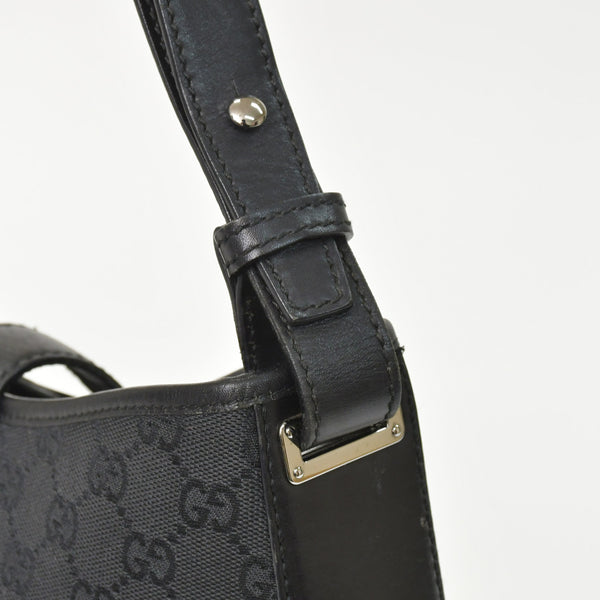 Very Good Condition GUCCI One Shoulder Hobo Handbag 110291 204991 GG Canvas Black Used 4a002006