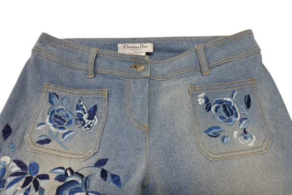 Christian Dior クリスチャンディオール デニムパンツ 5A12044011 ガリアーノ期 コットン ポリウレタン ブルー マルチカラー 美品 中古 4b002007