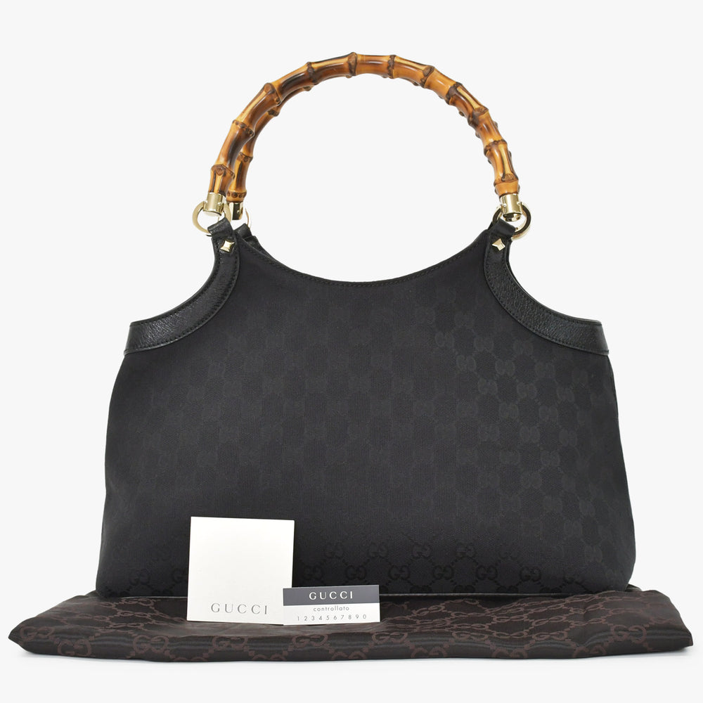 極美品 GUCCI グッチ バンブー Hand Bag ハンドバッグ GGキャンバス Black ブラック ゴールド金具 137895 中古 4a002021