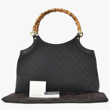 画像をギャラリービューアに読み込む, 極美品 GUCCI グッチ バンブー Hand Bag ハンドバッグ GGキャンバス Black ブラック ゴールド金具 137895 中古 4a002021