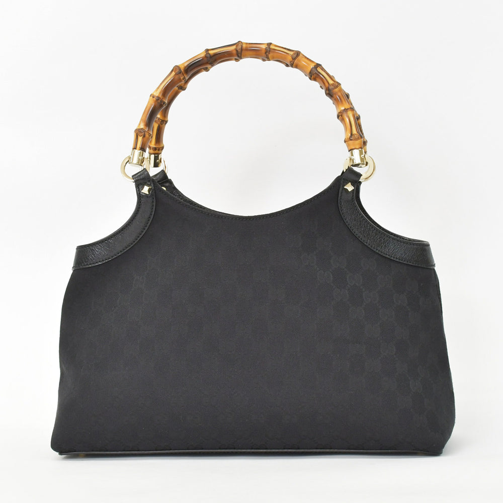 極美品 GUCCI グッチ バンブー Hand Bag ハンドバッグ GGキャンバス Black ブラック ゴールド金具 137895 中古 4a002021
