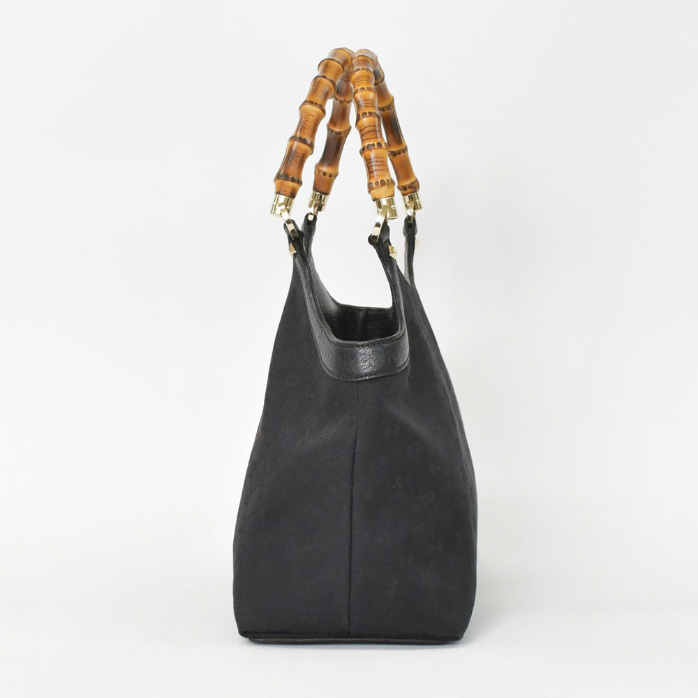 Very Good Condition GUCCI Bamboo Hand Bag Handbag GG Canvas Black Gold Hardware 137895 Used 4a002021