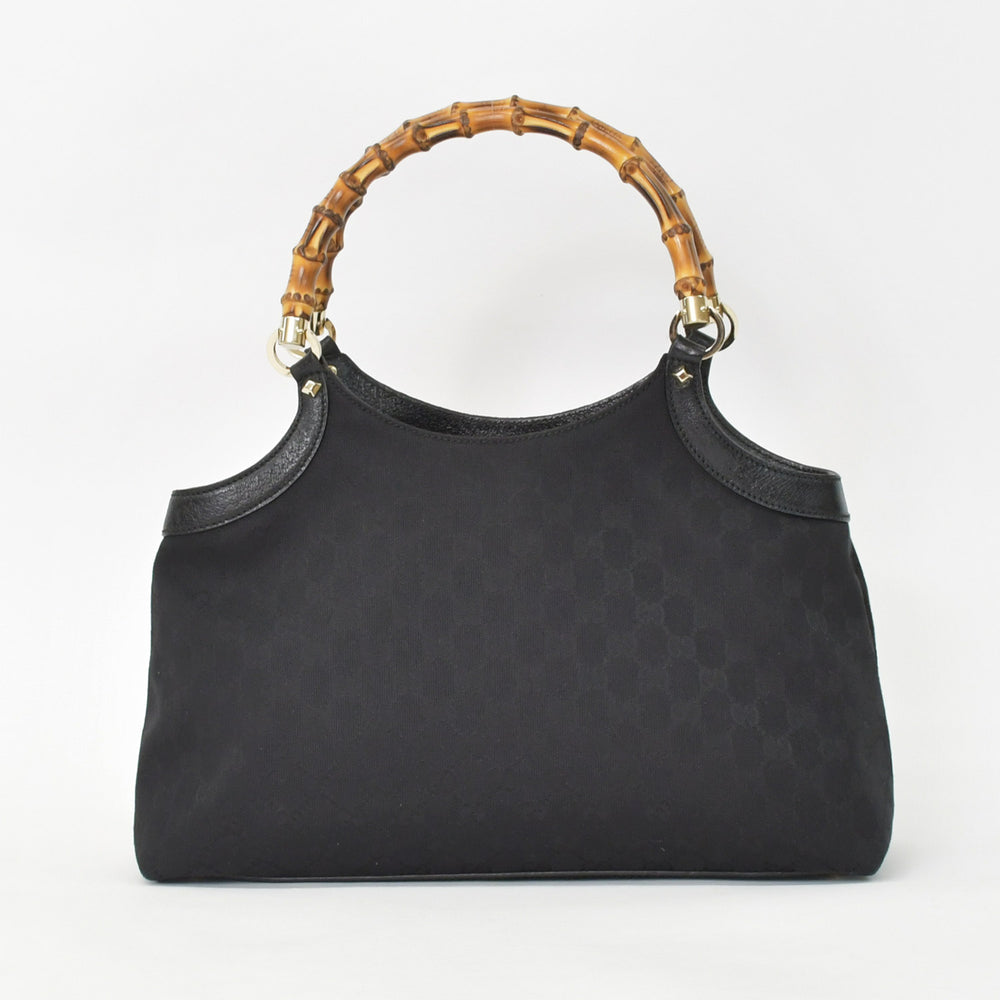 Very Good Condition GUCCI Bamboo Hand Bag Handbag GG Canvas Black Gold Hardware 137895 Used 4a002021