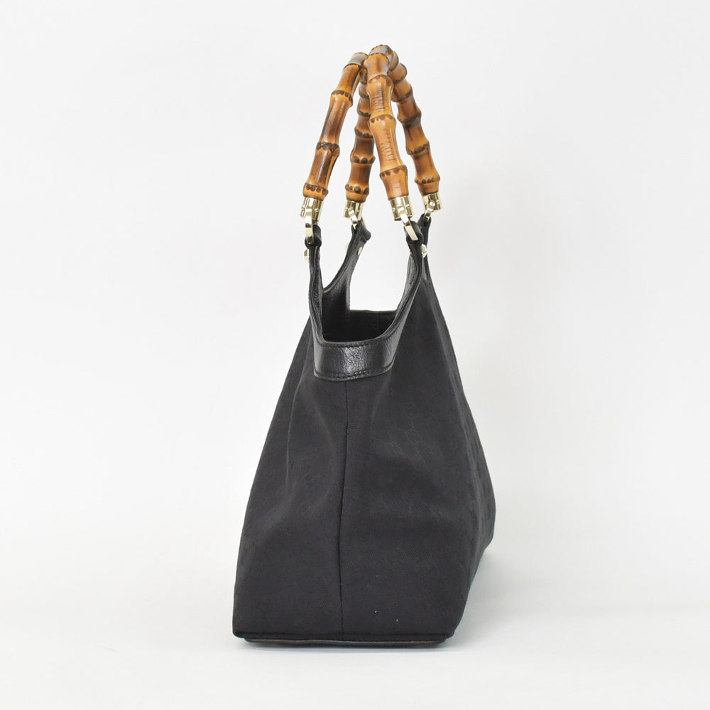 Very Good Condition GUCCI Bamboo Hand Bag Handbag GG Canvas Black Gold Hardware 137895 Used 4a002021