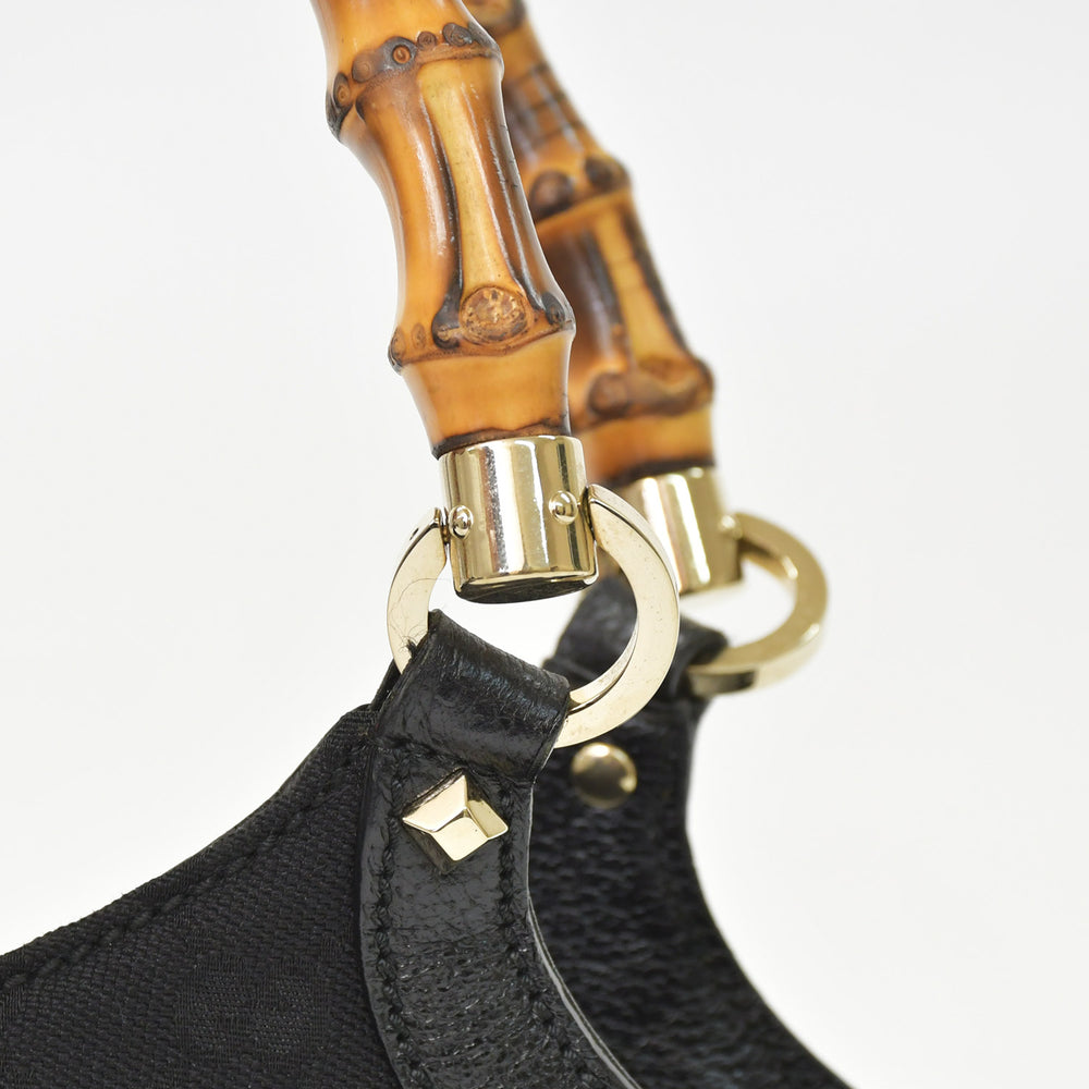 Very Good Condition GUCCI Bamboo Hand Bag Handbag GG Canvas Black Gold Hardware 137895 Used 4a002021