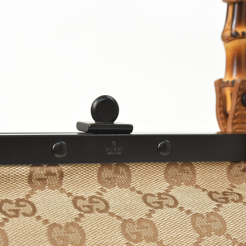 Very Good Condition GUCCI GG Canvas Bamboo Handle Gamalo Handbag Beige 111754 Brown Black Used 4a002044