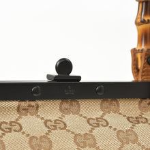 画像をギャラリービューアに読み込む, 極美品 GUCCI グッチ GGキャンバス バンブーハンドル ガマロ ハンドバッグ ベージュ 111754 ブラウン ブラック 中古 4a002044
