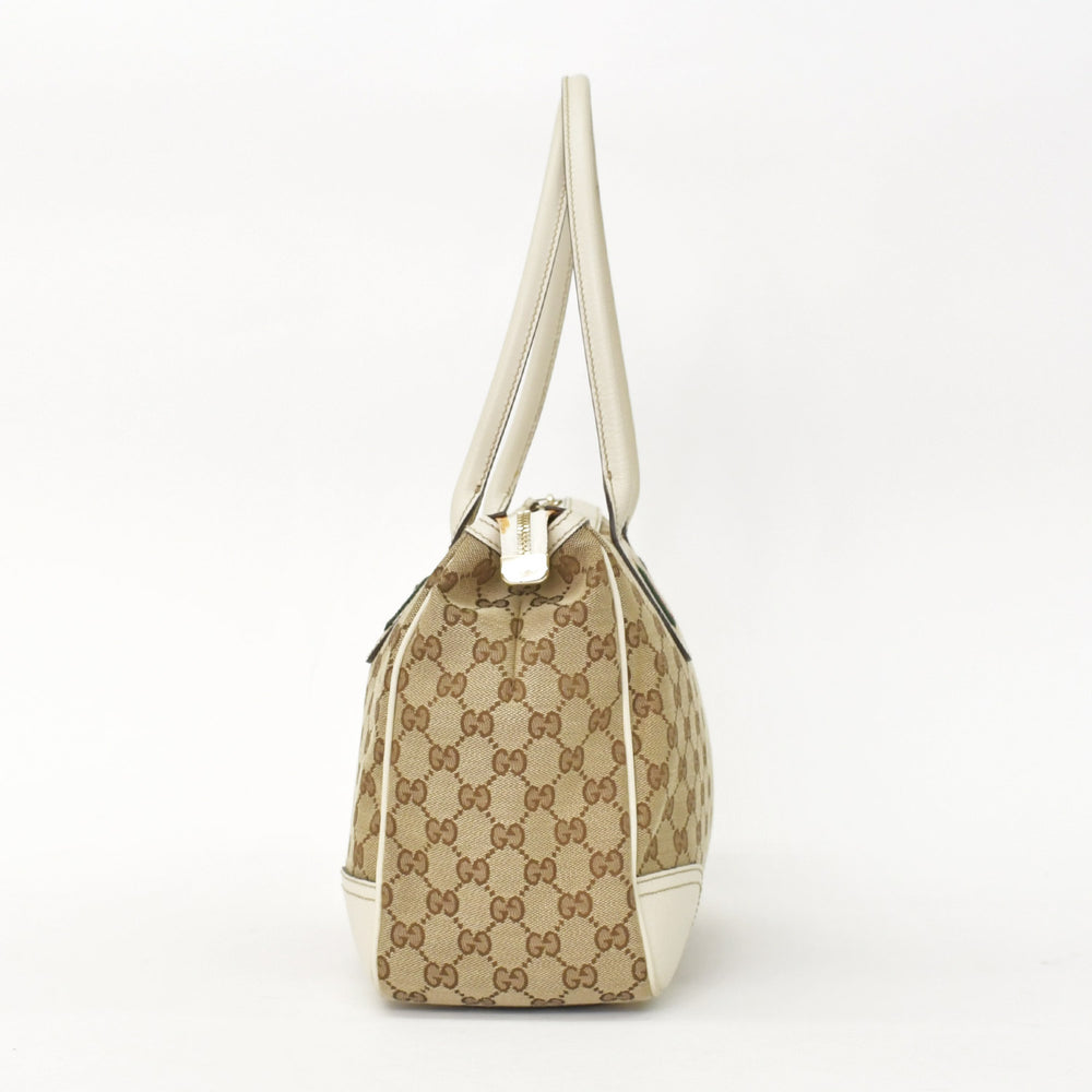GUCCI グッチ ハンドバッグ 177052 GGキャンバス シェリーライン レザー ベージュ ゴールド金具 美品 中古 4a002055