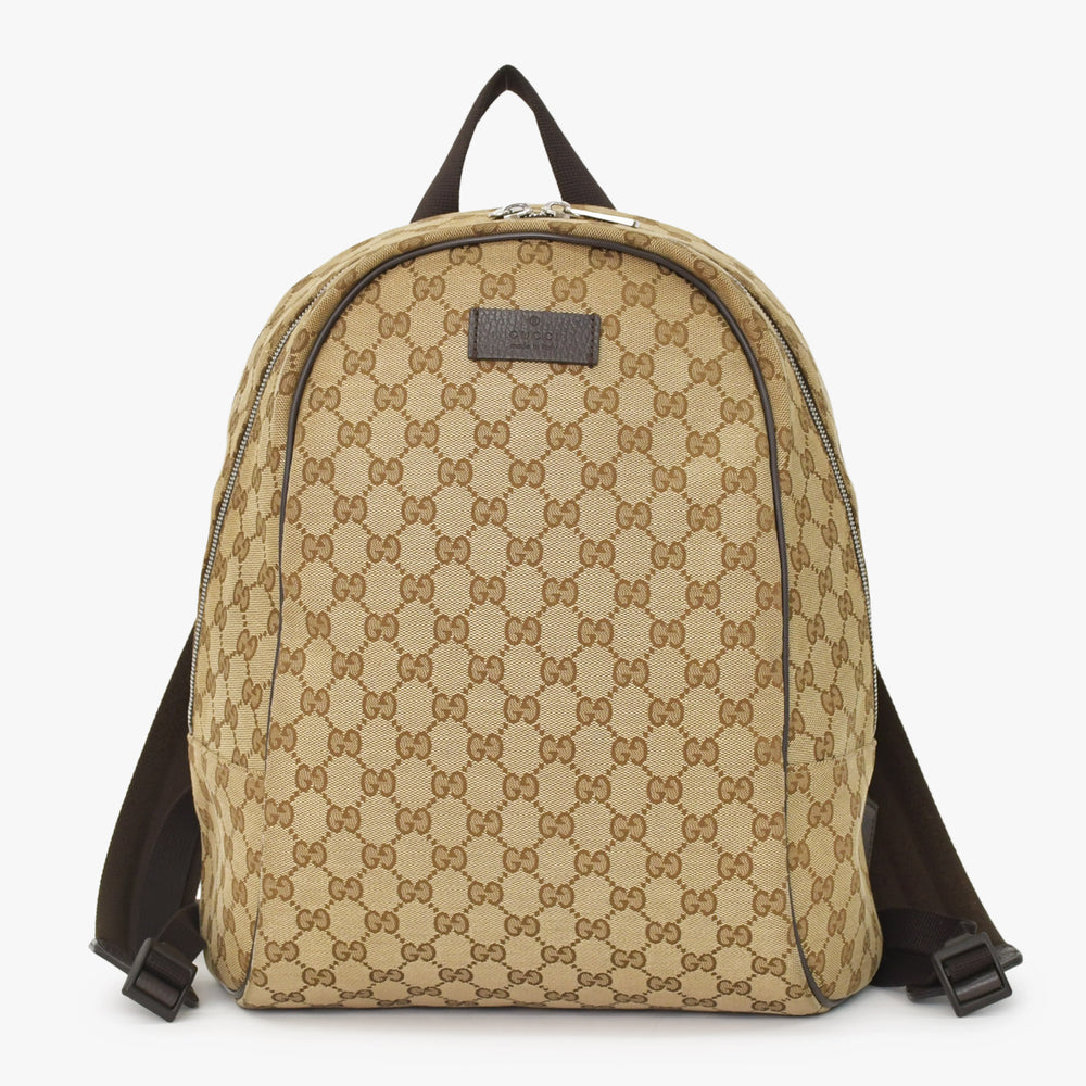 GUCCI グッチ GGキャンバスバックパック リュック ブラウン ベージュ 刻印入りレザー 449906 213048 GGパターン 美品 中古 4a002071