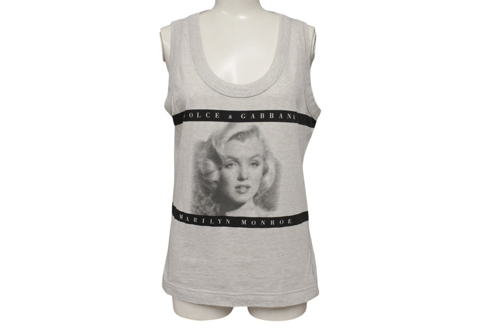 DOLCE&GABBANA Dolce &amp; Gabbana Marilyn Monroe Print Tank Top, 2006, Gray Cotton, Size 40, Excellent Condition, Used, F8413T, 4b002074
