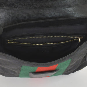 極美品 GUCCI グッチ GGキャンバス ショルダーバッグ ゴールド金具 131096 ブラック グリーン レッド 中古 4a002079
