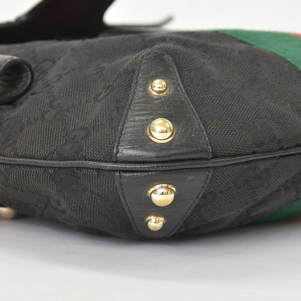 極美品 GUCCI グッチ GGキャンバス ショルダーバッグ ゴールド金具 131096 ブラック グリーン レッド 中古 4a002079