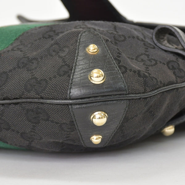 極美品 GUCCI グッチ GGキャンバス ショルダーバッグ ゴールド金具 131096 ブラック グリーン レッド 中古 4a002079
