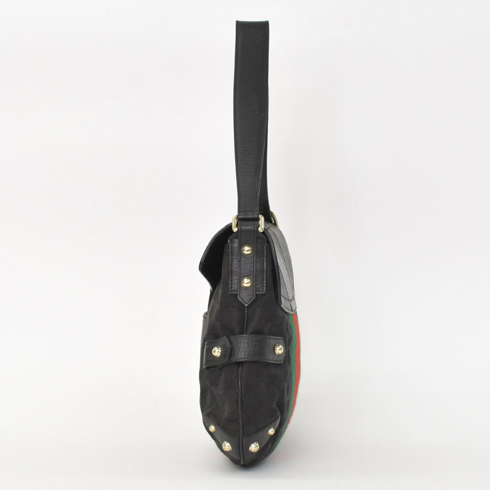 極美品 GUCCI グッチ GGキャンバス ショルダーバッグ ゴールド金具 131096 ブラック グリーン レッド 中古 4a002079
