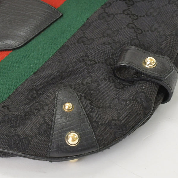 極美品 GUCCI グッチ GGキャンバス ショルダーバッグ ゴールド金具 131096 ブラック グリーン レッド 中古 4a002079
