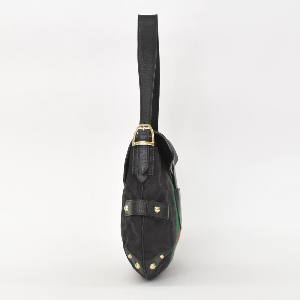 Very good condition GUCCI GG canvas shoulder bag gold hardware 131096 black green red used 4a002079