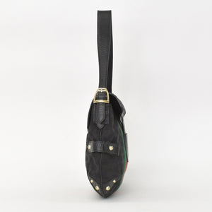 極美品 GUCCI グッチ GGキャンバス ショルダーバッグ ゴールド金具 131096 ブラック グリーン レッド 中古 4a002079