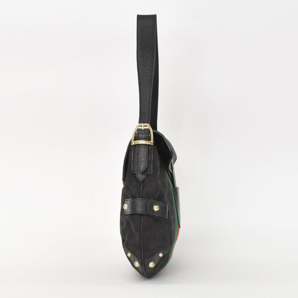 極美品 GUCCI グッチ GGキャンバス ショルダーバッグ ゴールド金具 131096 ブラック グリーン レッド 中古 4a002079