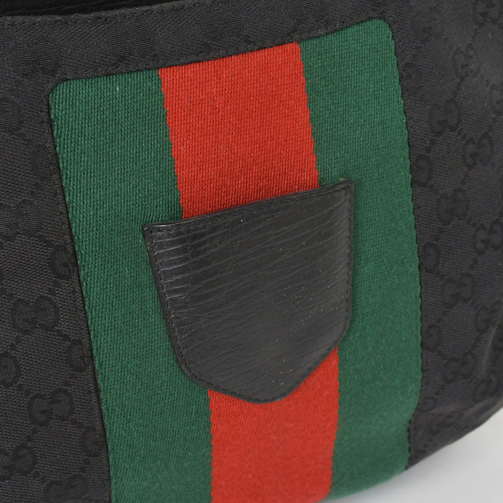 極美品 GUCCI グッチ GGキャンバス ショルダーバッグ ゴールド金具 131096 ブラック グリーン レッド 中古 4a002079