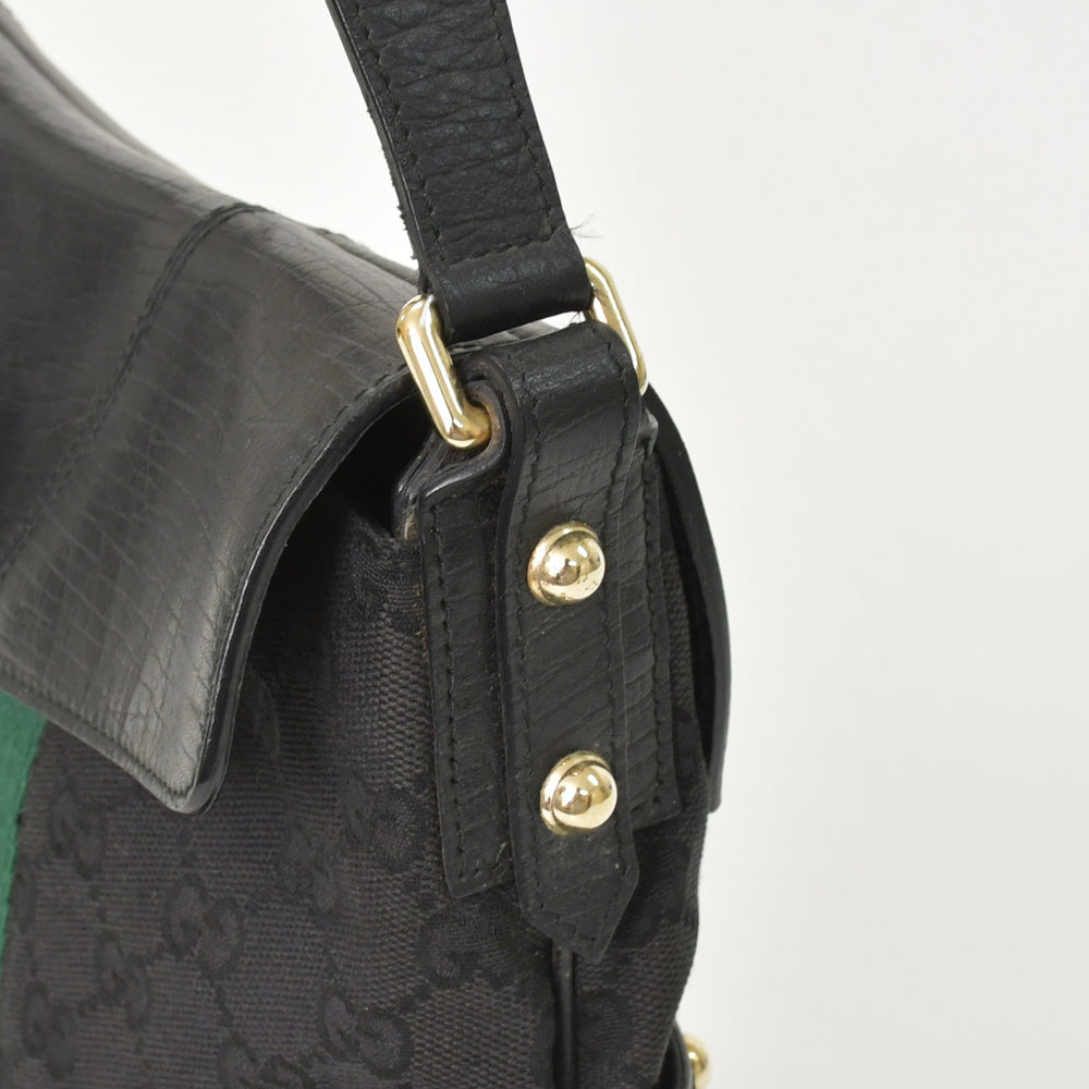 極美品 GUCCI グッチ GGキャンバス ショルダーバッグ ゴールド金具 131096 ブラック グリーン レッド 中古 4a002079