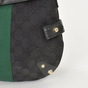極美品 GUCCI グッチ GGキャンバス ショルダーバッグ ゴールド金具 131096 ブラック グリーン レッド 中古 4a002079