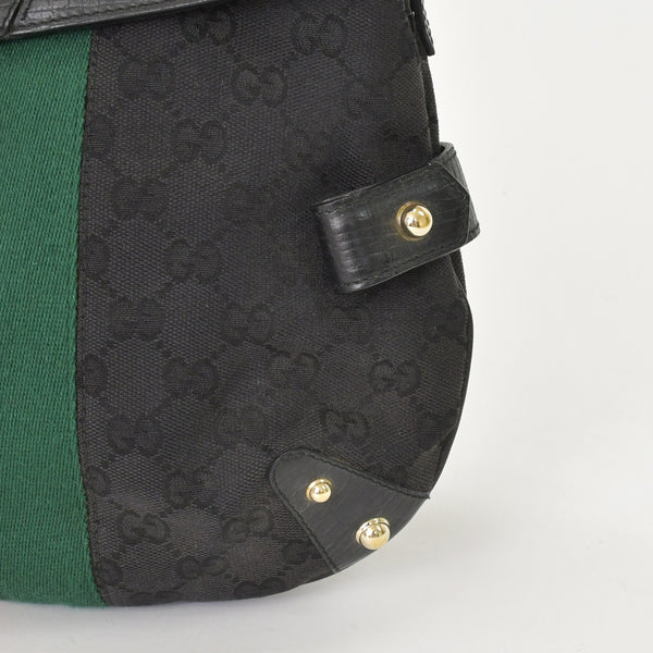 極美品 GUCCI グッチ GGキャンバス ショルダーバッグ ゴールド金具 131096 ブラック グリーン レッド 中古 4a002079