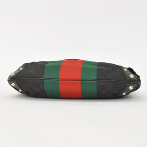 極美品 GUCCI グッチ GGキャンバス ショルダーバッグ ゴールド金具 131096 ブラック グリーン レッド 中古 4a002079
