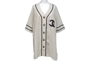 CHANEL Short Sleeve Shirt Coco Mark Baseball Shirt Women's Beige Black Short Sleeve Good Condition Used 20853