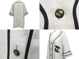 CHANEL Short Sleeve Shirt Coco Mark Baseball Shirt Women's Beige Black Short Sleeve Good Condition Used 20853