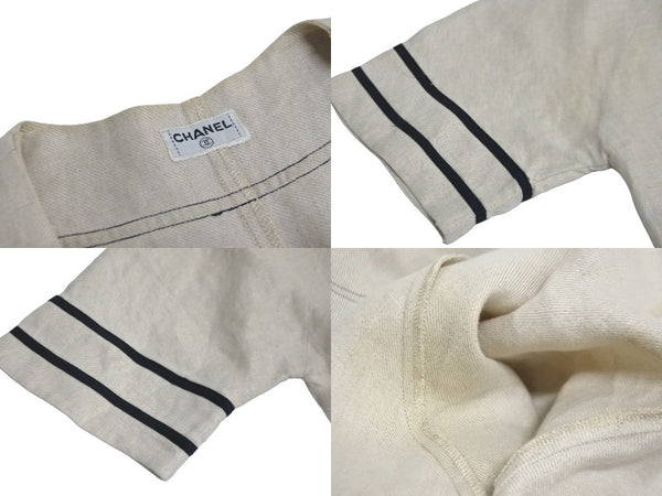 CHANEL Short Sleeve Shirt Coco Mark Baseball Shirt Women's Beige Black Short Sleeve Good Condition Used 20853