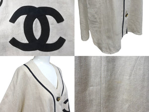 CHANEL Short Sleeve Shirt Coco Mark Baseball Shirt Women's Beige Black Short Sleeve Good Condition Used 20853