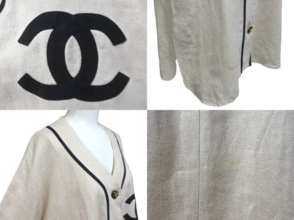 CHANEL Short Sleeve Shirt Coco Mark Baseball Shirt Women's Beige Black Short Sleeve Good Condition Used 20853