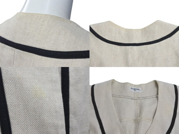 CHANEL Short Sleeve Shirt Coco Mark Baseball Shirt Women's Beige Black Short Sleeve Good Condition Used 20853