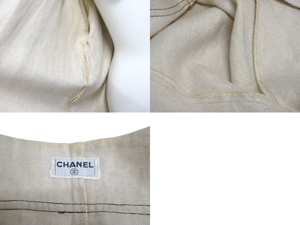 CHANEL Short Sleeve Shirt Coco Mark Baseball Shirt Women's Beige Black Short Sleeve Good Condition Used 20853
