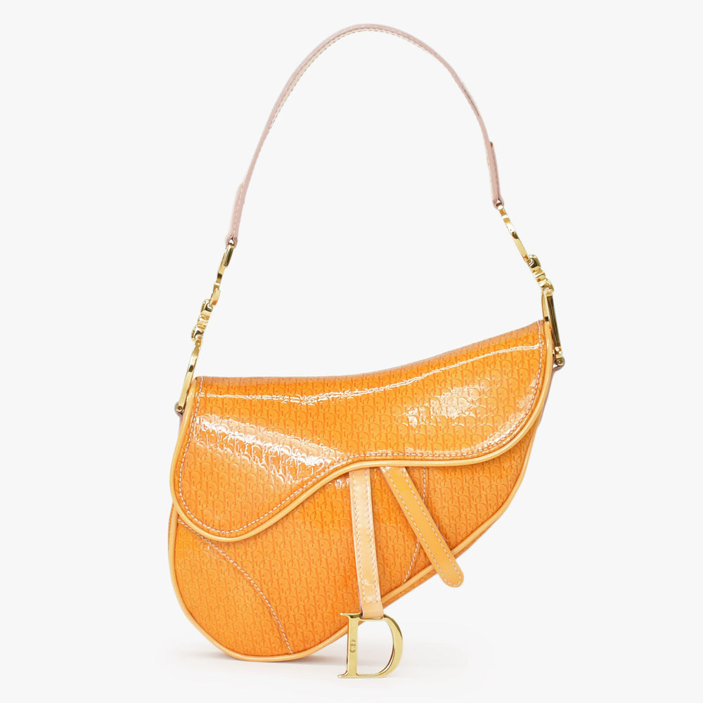 Very Good Condition Christian Dior Saddle Bag One Shoulder Bag RU 0060 Trotter Patent Leather Galliano Period Used 4a002090