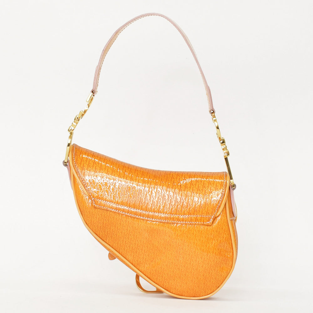極美品 Christian Dior クリスチャンディオール サドルバッグ ワンショルダーバッグ RU 0060 トロッター パテントレザー ガリアーノ期 中古 4a002090