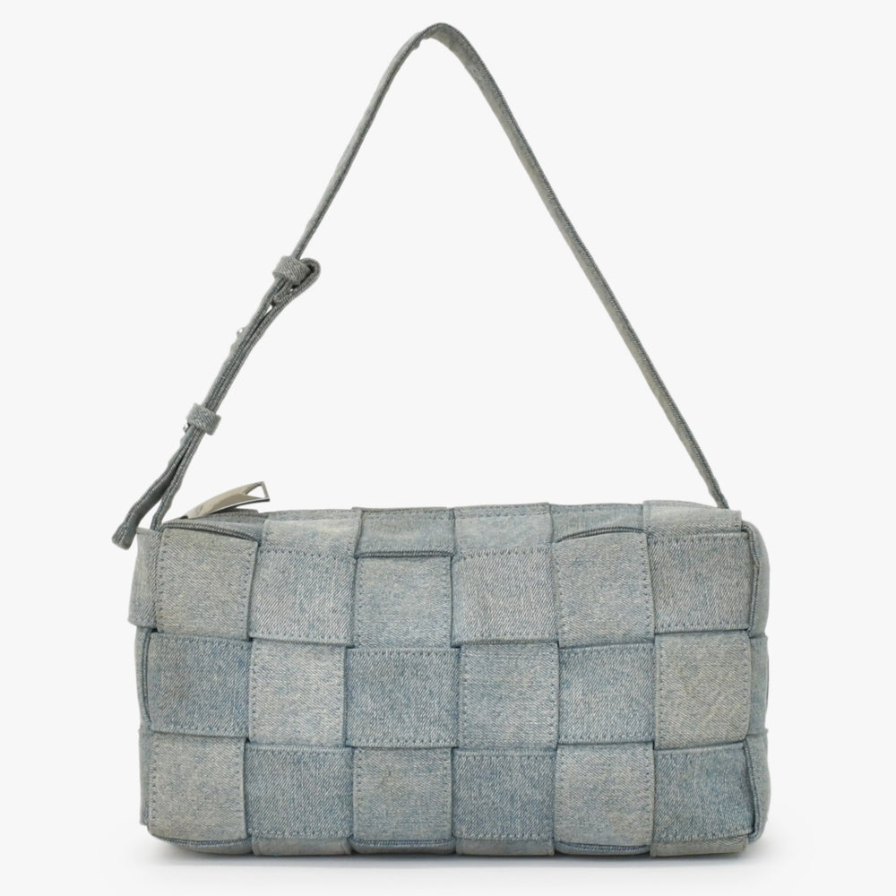 BOTTEGA VENETA Maxi Intrecciato Cassette Shoulder Bag Denim Fabric Indigo Washed Handbag Good Condition Used 4a002092